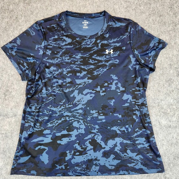 Under Armour Tops - Under Armour Tech T Shirt Women XL Blue Digital Camo Loose Athletic Gym Training